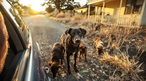En voyant une chienne et ses 2 chiots au bord de la route, une automobiliste fait aussitôt demi-tour