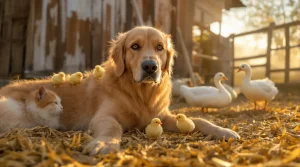 Il quitte la ville pour une ferme paisible : son golden retriever se lie d’amitié avec les animaux