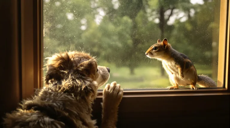 Relâché dans la forêt, cet écureuil revient chaque matin jouer à la fenêtre avec sa meilleure amie canine